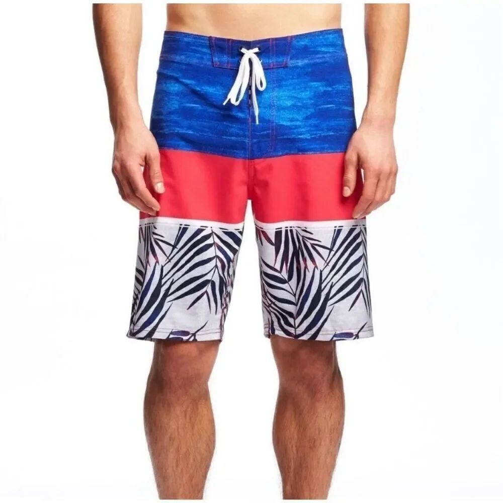 Mens Old Navy Built-In Flex Printed 10” Board Shorts Swimming Trunks - 34 Tall